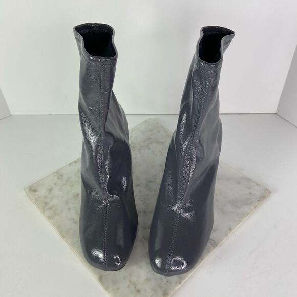 New Topshop Heeled Ankle Boots Grey Patent Faux Leather Tall Shaft Retro EU 41 - Picture 3 of 9